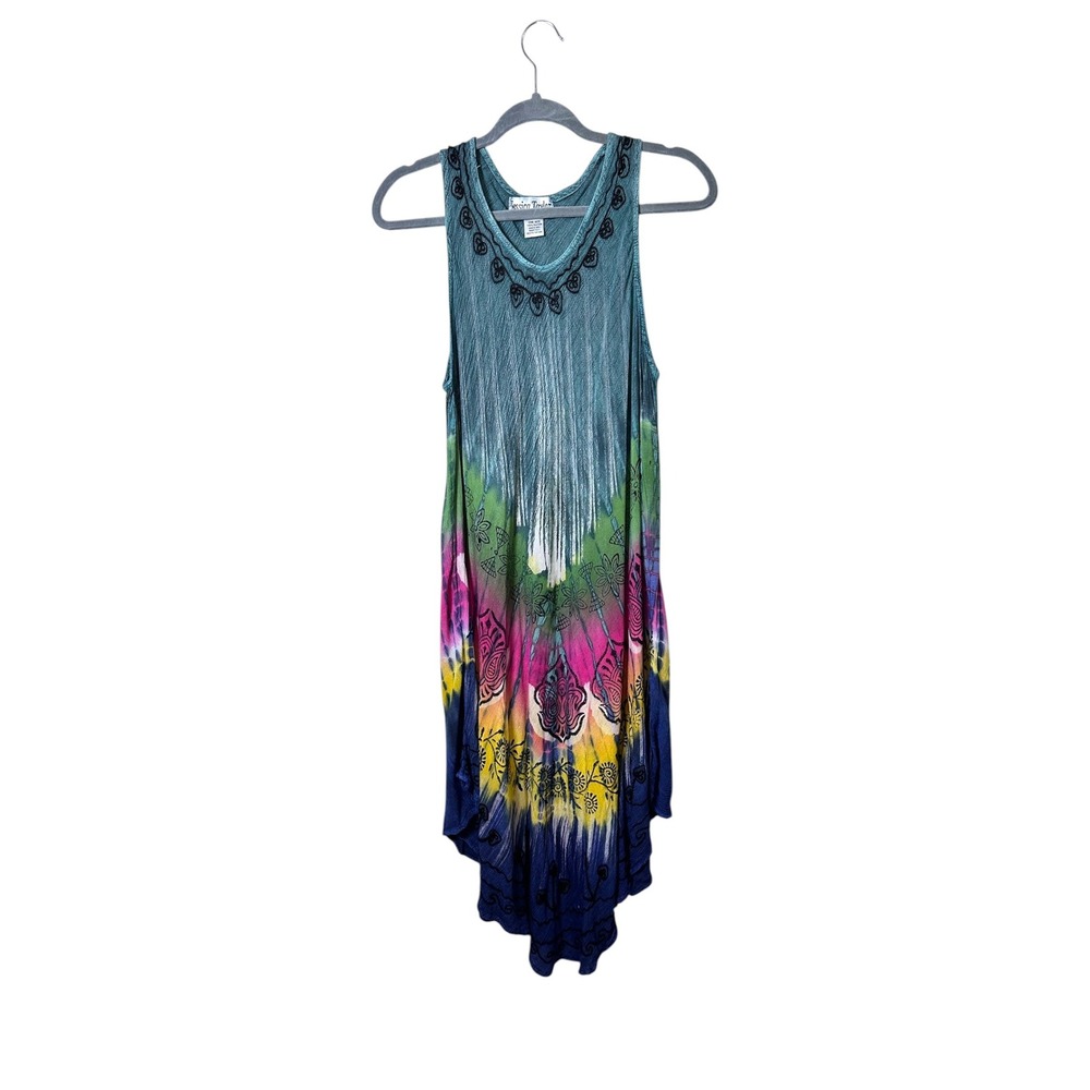 Jessica Taylor Boho Fringe Rayon Swing Dress One Size Tie Dye Festival Lagenlook